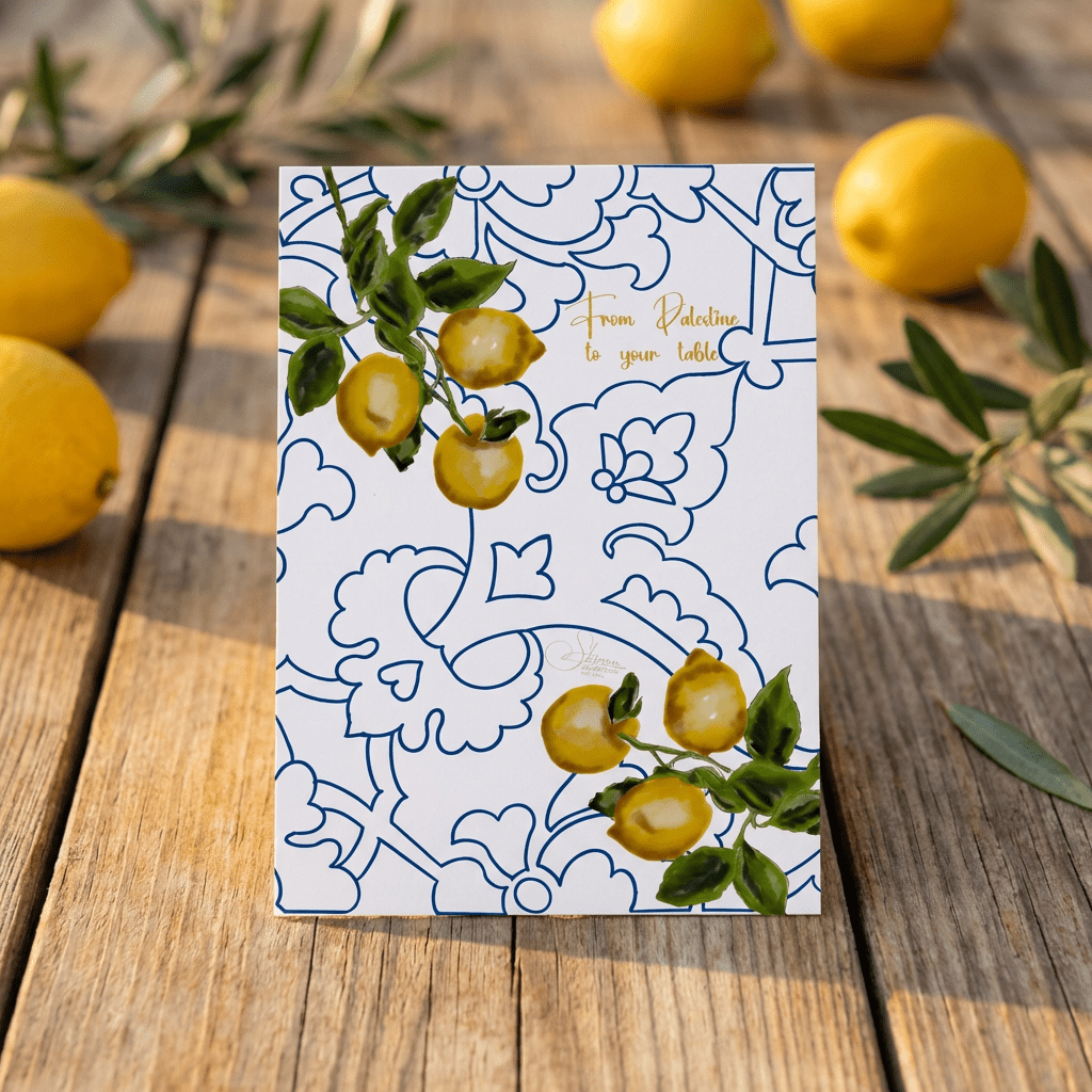 Palbox postcard, one of the Palestinian artisan pieces included in the Summer Palbox