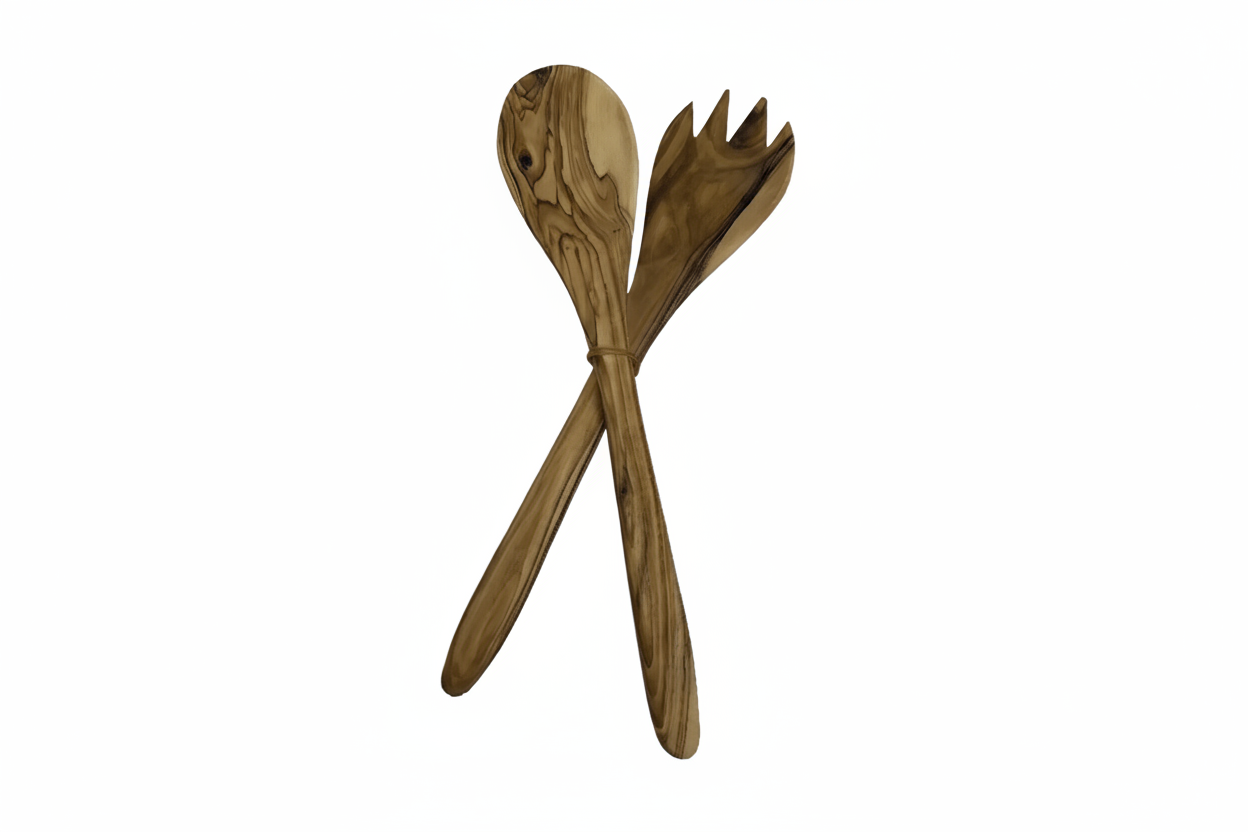 Handmade olive wood spoon and fork set