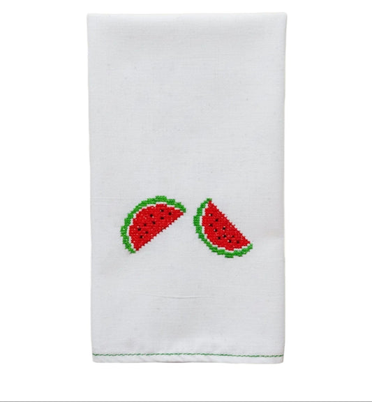 Tatreez Tea Towel with Watermelon design, hand-embroidered by Darzah artisans
